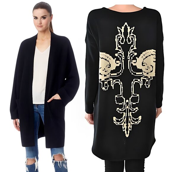 Celtic Cross Goth Black Cardigan Sweater with Back Print S/M or L/XL NEW NWT - Picture 1 of 3